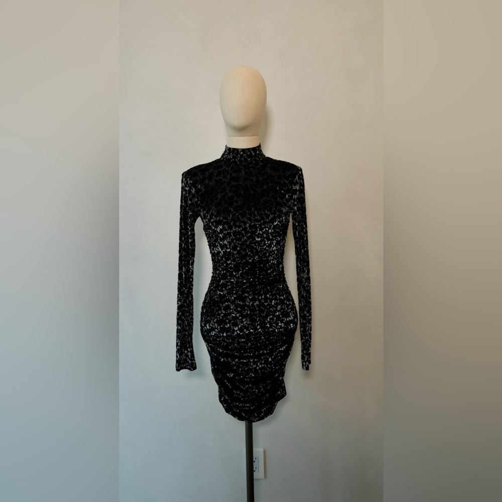 Ramy Brook Leopard Print Velvet Long-Sleeve Mock Neck Dress